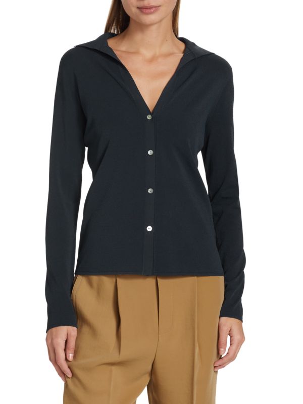 Vince Collared Knit Button-Front Cardigan